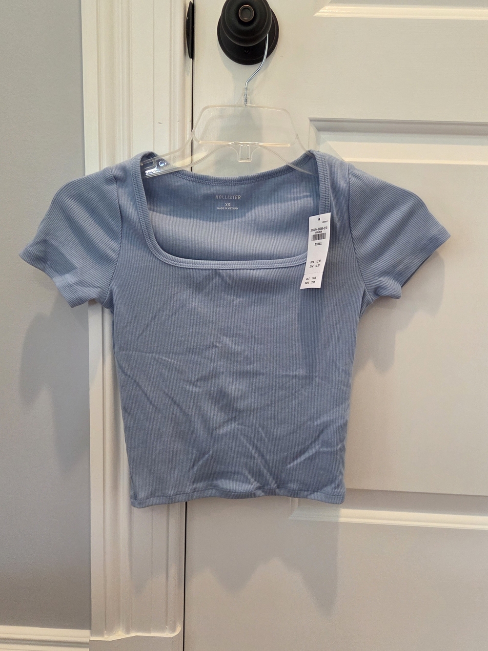 Hollister Light Blue Ribbed Square-Neck Short Sleeve Crop Top